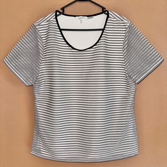 Calvin Klein Women's Sheer Stripe Top - Black & White - XL - Picture 5 of 7